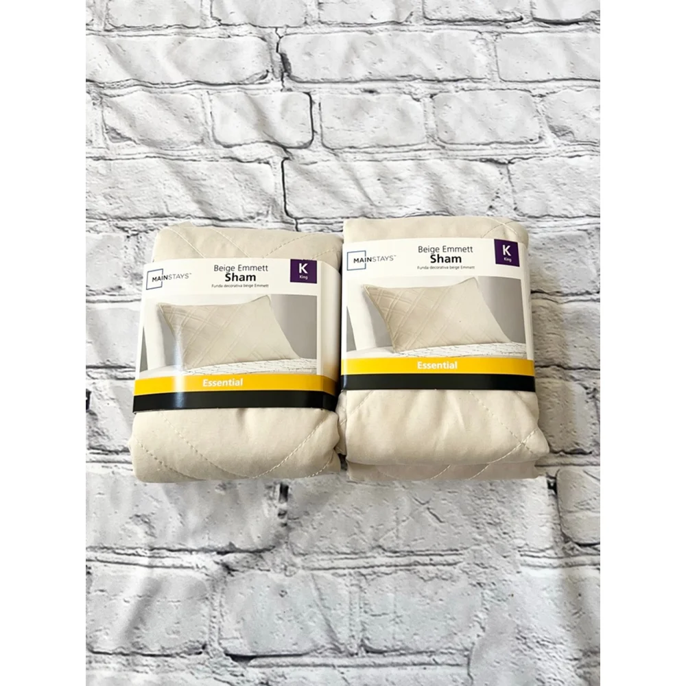 NEW Mainstays Beige King Quilted Diamond Pillow Sham set of 2